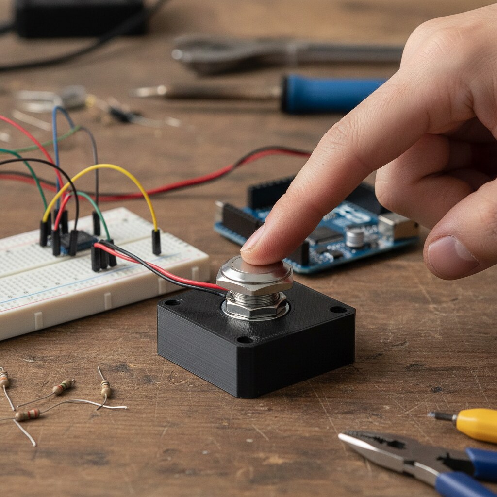 Pulsador metálico de 16 mm para panel, momentáneo - Imagen 2